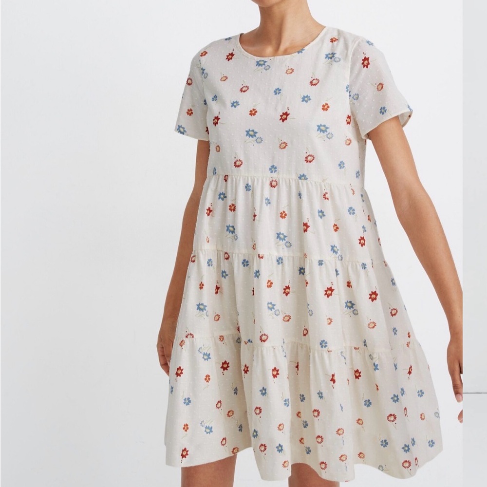 Madewell Short-Sleeve Tiered Mini Dress in Clipdot Floral Heyday Size Large